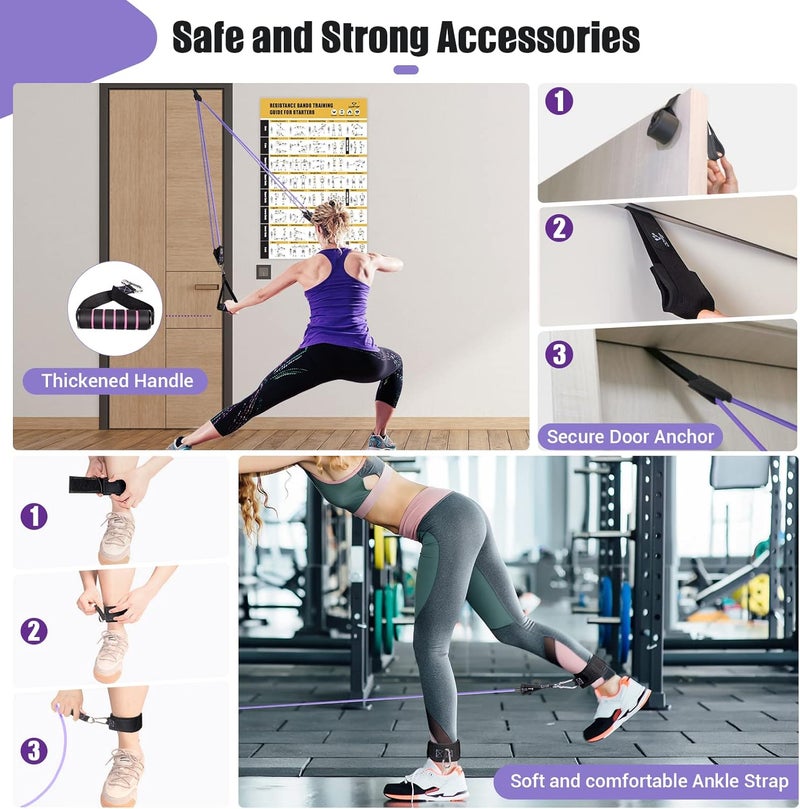 COFOF Resistance Bands with Handles for Women, 5 Level Exercise Bands Workout Bands for Physical Therapy, Yoga, Pilates, Door Anchor, Storage Pouch - Image 4